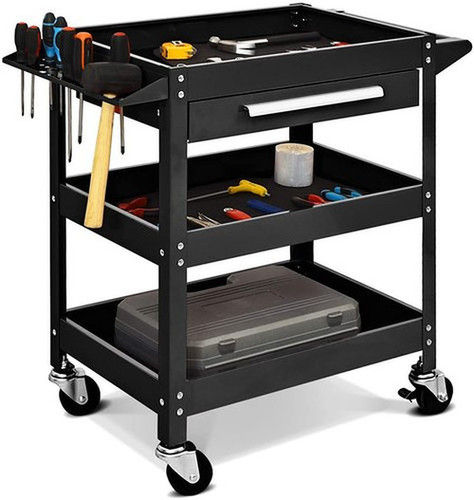 Long Working Life Industrial Mild Steel Four Wheel Type Three Tray Metal Tool Trolley 231